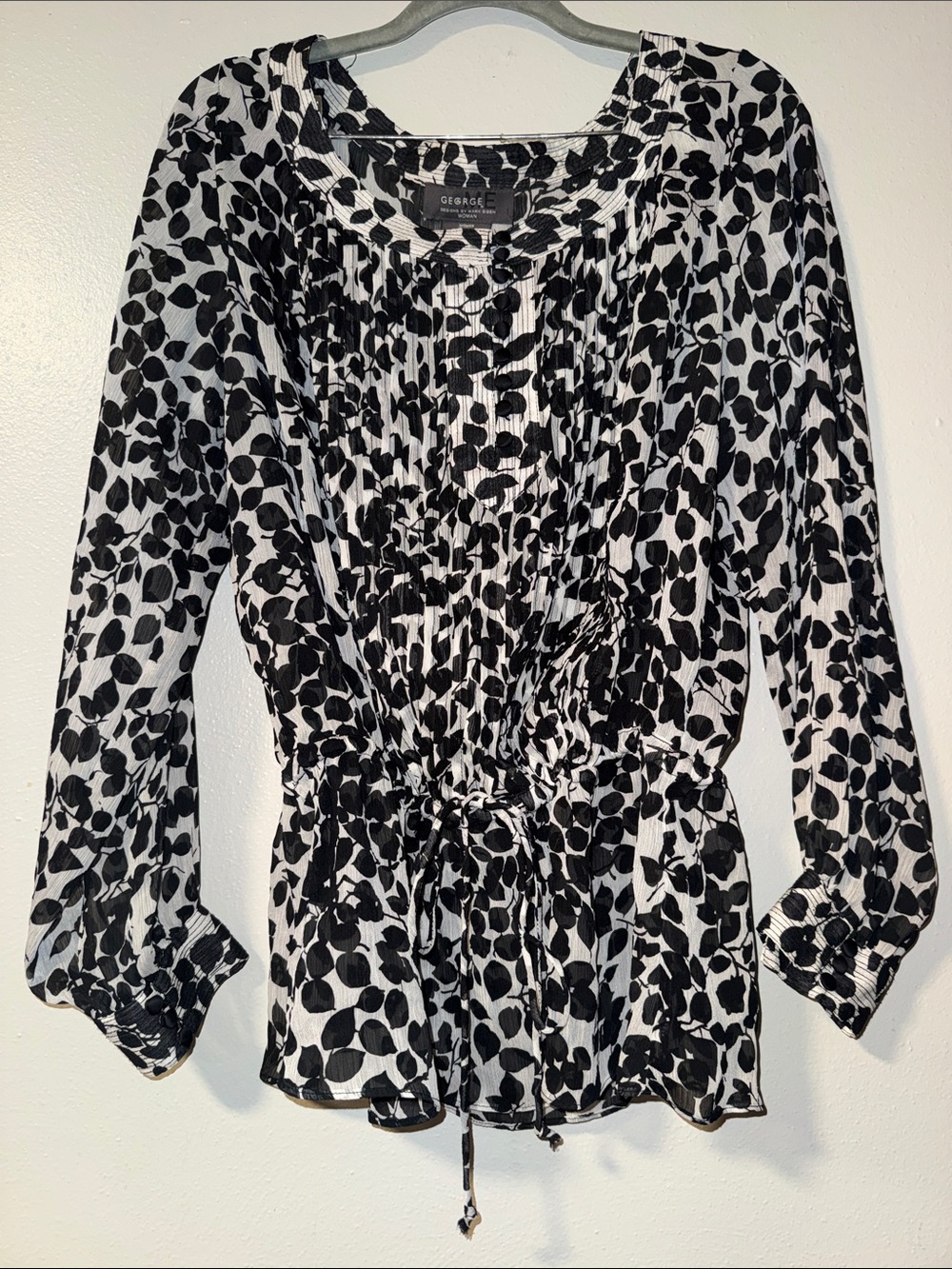 George Black and White Polka Dot Drawstring Peplum Blouse